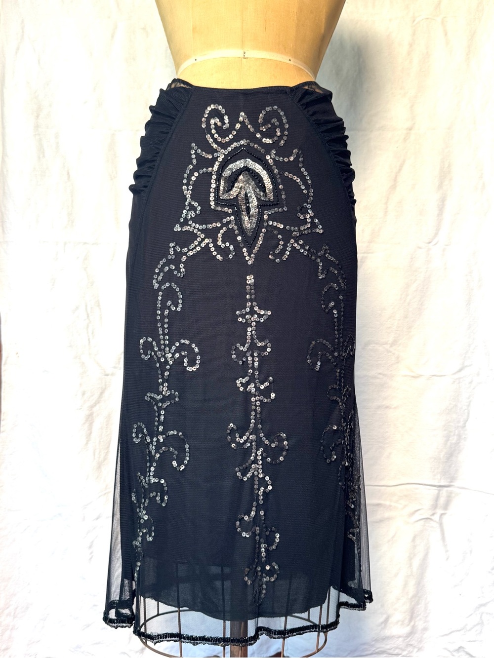 Alberta Ferretti Black Beaded Midi Skirt